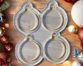 クリスマスオーナメント4個用の半透明シリコン型 | エポキシ樹脂シェーカーパレット | お祝いのDIYクラフト