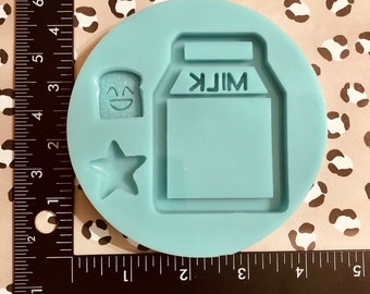 Kawaii Milk Carton Silicone shaker mold w/ cabochons star mold and bread slice mold