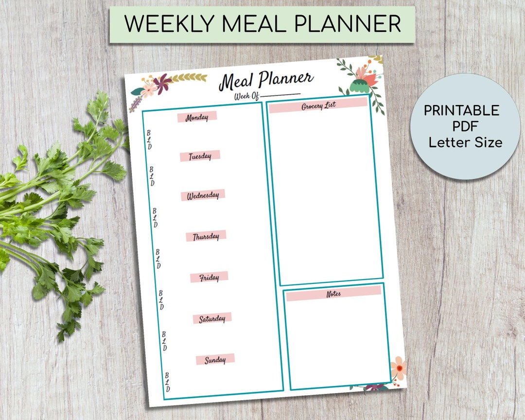 Weekly Meal Planner With Grocery List, Printable - Etsy