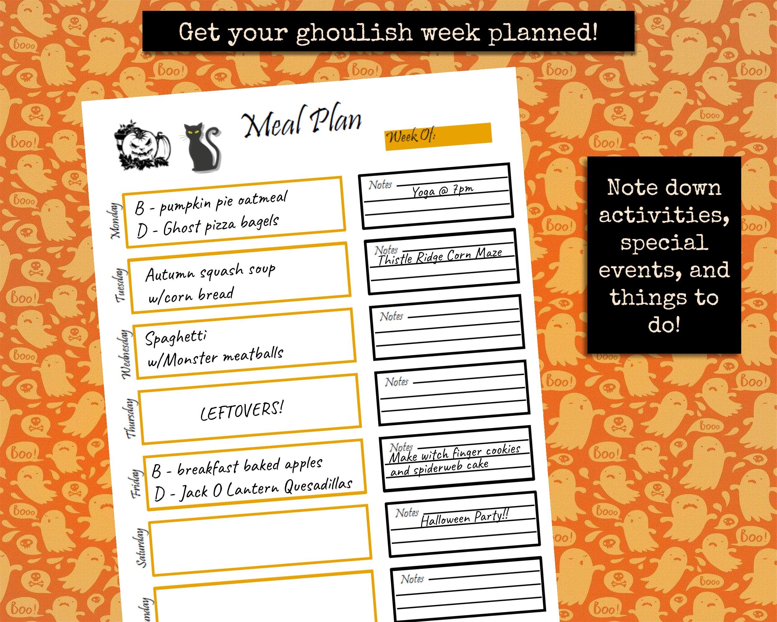Halloween Weekly Meal Planner, Printable - Etsy