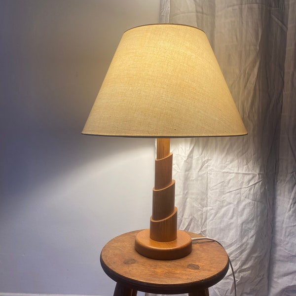 Vintage skandinavische Lampe Tischlampe Holz Textil mid century