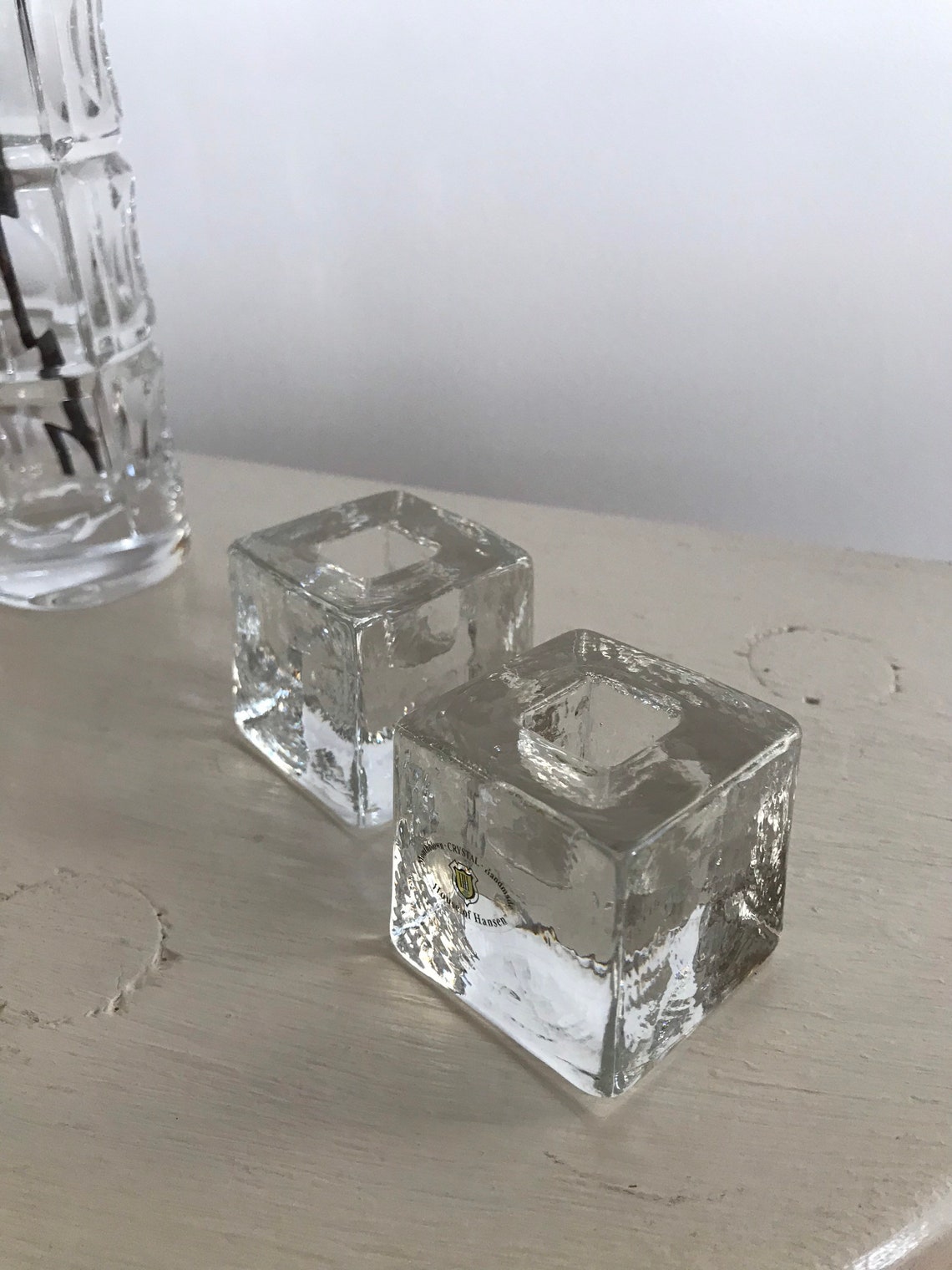 2 vintage candle holder candlestick crystal glass cubes mid Etsy