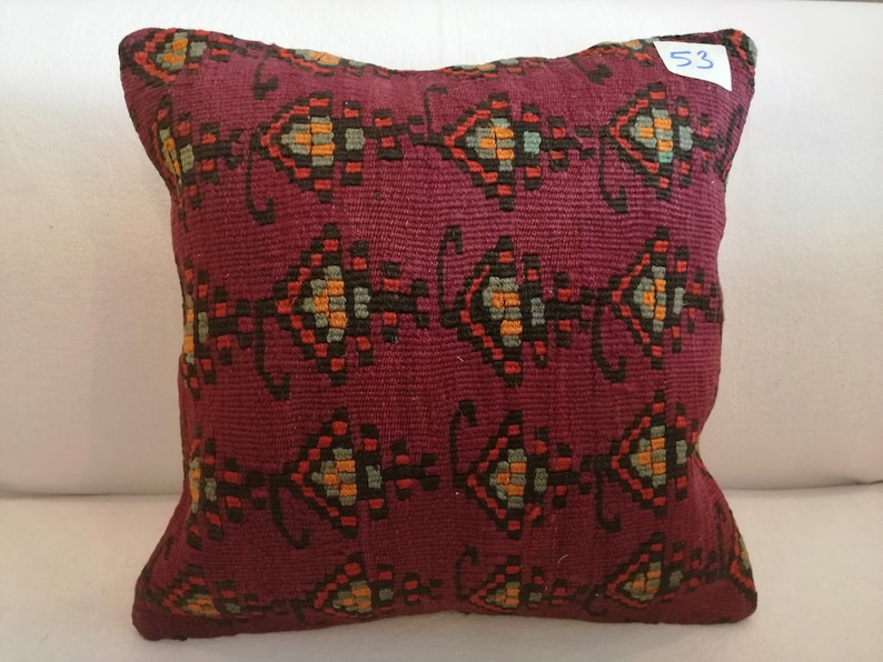 TURK\u0130SH K\u0130L\u0130M P\u0130LLOW 16x16 inch Bohemian Pillow,Decorative Pillow,Ethnic Pillow, Kilim Pillow 40x40 cm Pillow Cushion Cover