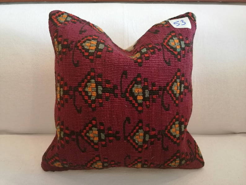 TURK\u0130SH K\u0130L\u0130M P\u0130LLOW 16x16 inch Bohemian Pillow,Decorative Pillow,Ethnic Pillow, Kilim Pillow 40x40 cm Pillow Cushion Cover