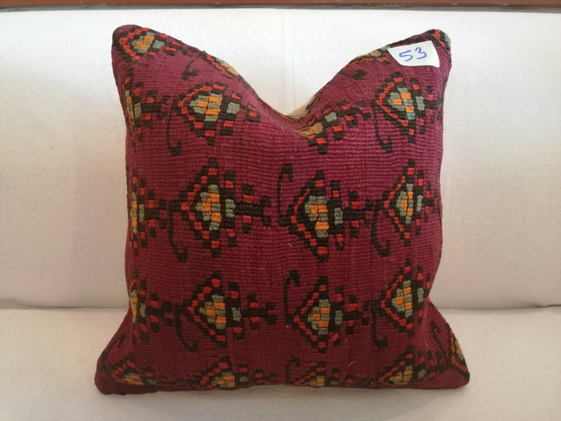 TURK\u0130SH K\u0130L\u0130M P\u0130LLOW 16x16 inch Bohemian Pillow,Decorative Pillow,Ethnic Pillow, Kilim Pillow 40x40 cm Pillow Cushion Cover