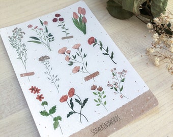 Sticker Sheet "Aesthetic Flowers" | aesthetic stickers, bullet journal stickers, planner stickers, Watercolor Sticker, plants, flowers
