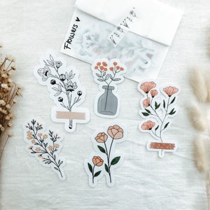 Pacote de adesivos recortados "Flores" | Adesivos estéticos, Bullet Journal, Adesivos de planejador, Scrapbook, Junk Journal, Diário de viagem, Flores