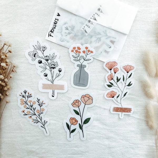 Die-Cut Sticker Bundle "Flowers" | Aesthetic Stickers, Bullet Journal, Planner Stickers, Scrapbook,Junk Journal, Travel Journal, Blumen