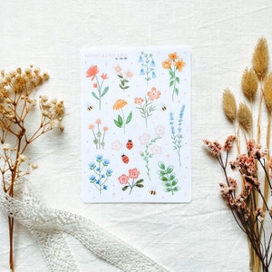 Foglio di adesivi "Fiori di campo" | Adesivi estetici, adesivi per Bullet Journal, adesivi acquerello, adesivi con fiori carini, estate, primavera