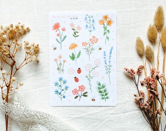 Sticker Sheet "Wildflowers" | Aesthetic Stickers, Bullet Journal Planner Stickers, Watercolor Sticker, süße Blumen Sticker, Sommer, Frühling
