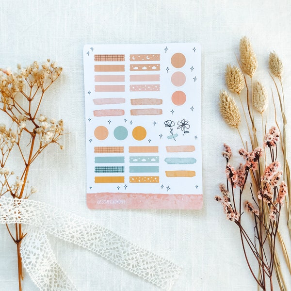 Stickervel "schattige washis" | Esthetische stickers, Bullet Journal-stickers, Planner-stickers, Scrapbook-stickers, Journaling Kit