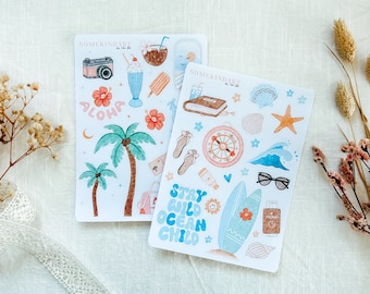 Zestaw arkuszy naklejek „Dziecko oceanu i podróży” | Naklejki estetyczne, naklejki Bullet Journal, naklejki planisty, dziennik podróżnika, lato, podróże