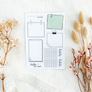 Foglio di adesivi "Note adesive" | Adesivi per diario, adesivi per bullet journal, adesivi per planner, adesivi per album, note, adesivi per calendario