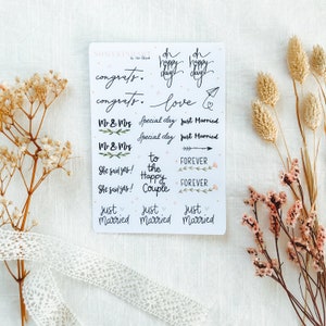 Sticker Sheet Wedding Quotes Aesthetic, Matte Sticker Sheets, Gästebuch Aufkleber, Süße Sticker, Planner Stickers Set, Journal Stickers Bild 1