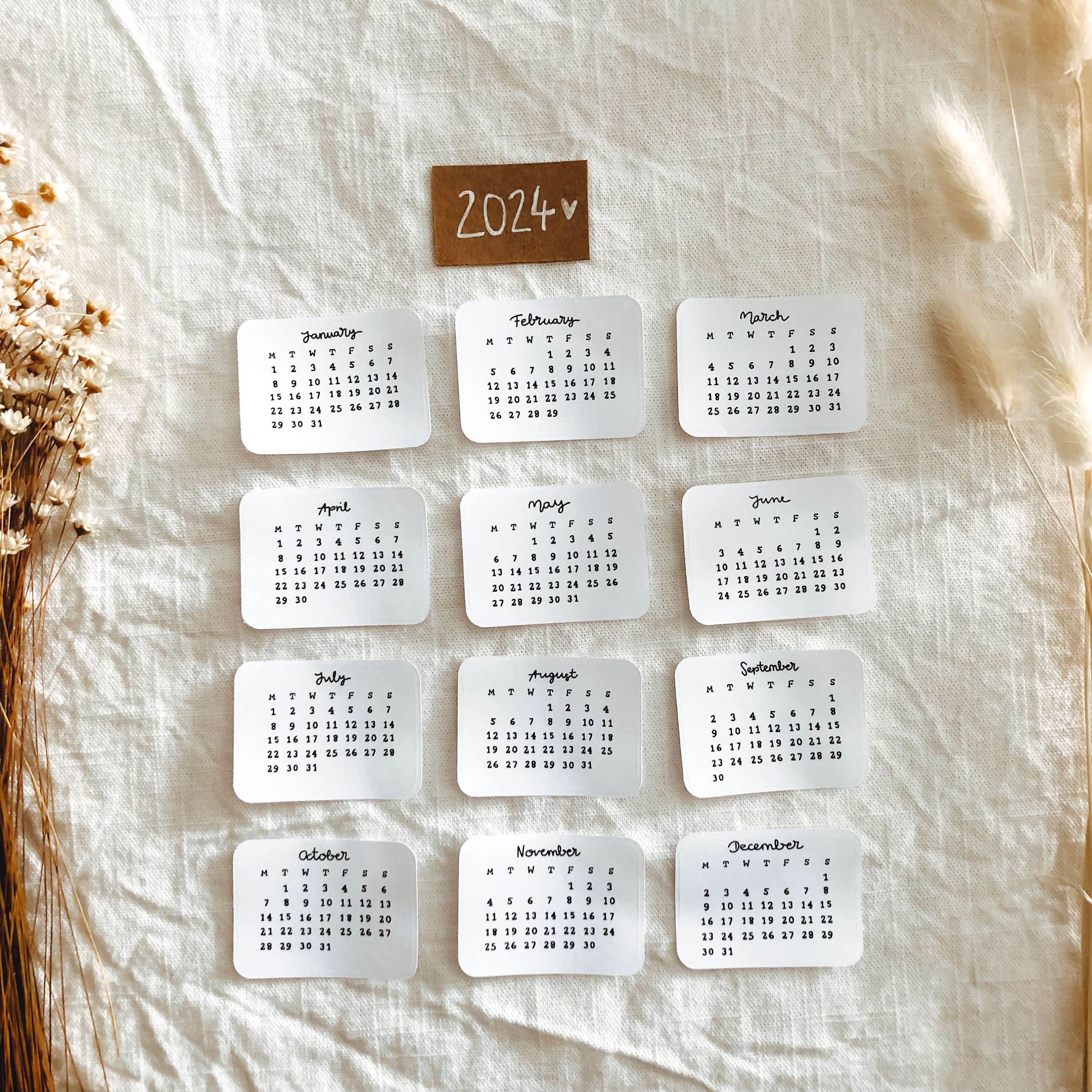 2024 Mini Calendar Sticker Set Journal Stickers Bullet Etsy