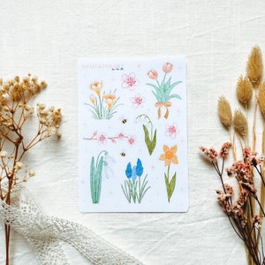 Stickervel "Lentebloemen" | Esthetische stickers, Bullet Journal Planner Stickers, aquarelstickers, lentebloemstickers, planten