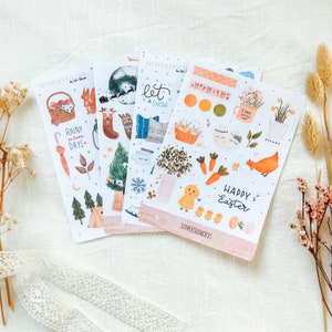 Paquete Cuatro Estaciones I | Pegatinas estéticas, hojas de pegatinas mate, paquete de pegatinas, pegatinas lindas, conjunto de pegatinas de planificador, pegatinas de diario, acuarela