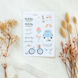 Hoja de pegatinas "Vibraciones de boda" | Hojas de pegatinas estéticas mate, pegatinas para libros de visitas, pegatinas bonitas, juego de pegatinas para planificadores y diarios.