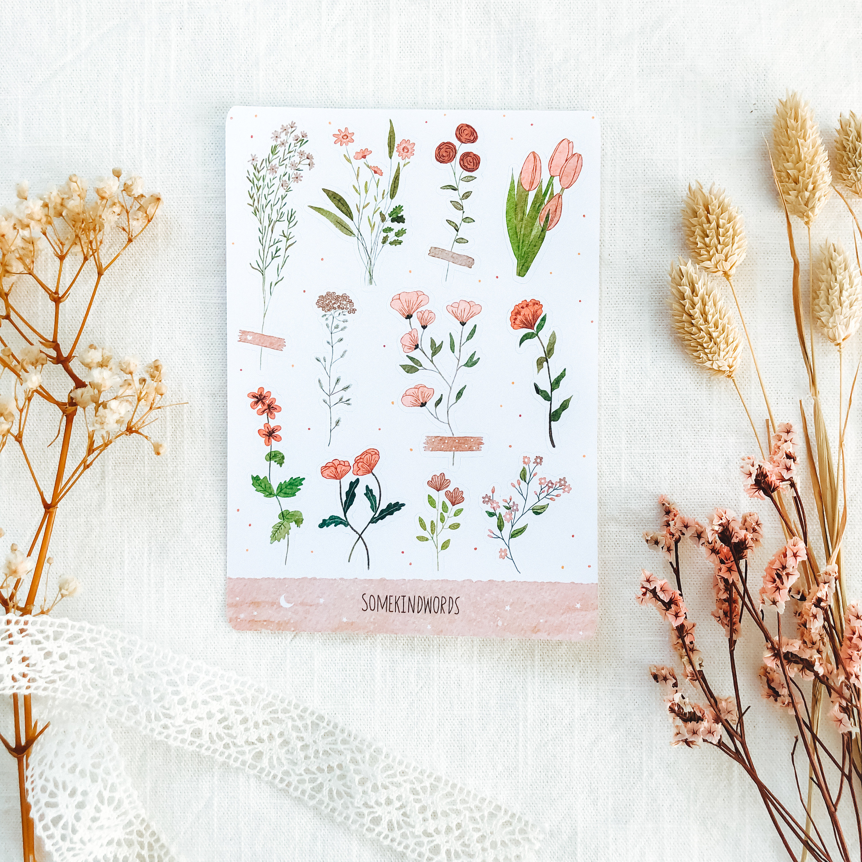 Aquarell Flowers Sticker Set – 2 Bögen Mit Blumen-Aufklebern Für Journaling, Scrapbooking & DIY