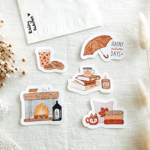Lot d'autocollants découpés « Automne pluvieux » | Autocollants esthétiques, Bullet Journal, Autocollants de planificateur, Scrapbook, Junk Journal, Journal de voyage, Automne
