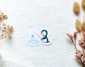 Die-Cut Sticker "Fishing Penguin" | aesthetic stickers, bullet journal stickers, planner stickers, scrapbook stickers, flower stickers