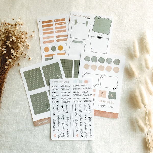 Journaling Set „Sage Green“ | Aesthetic Stickers, Bullet Journal Stickers, Planner Stickers,Scrapbook Stickers,Journaling Kit, Watercolor