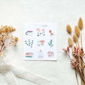 Foglio di adesivi "Cozy Spring" | Fogli adesivi estetici opachi, adesivi per libro degli ospiti, adesivi carini, set di adesivi per pianificatore, adesivi per diario