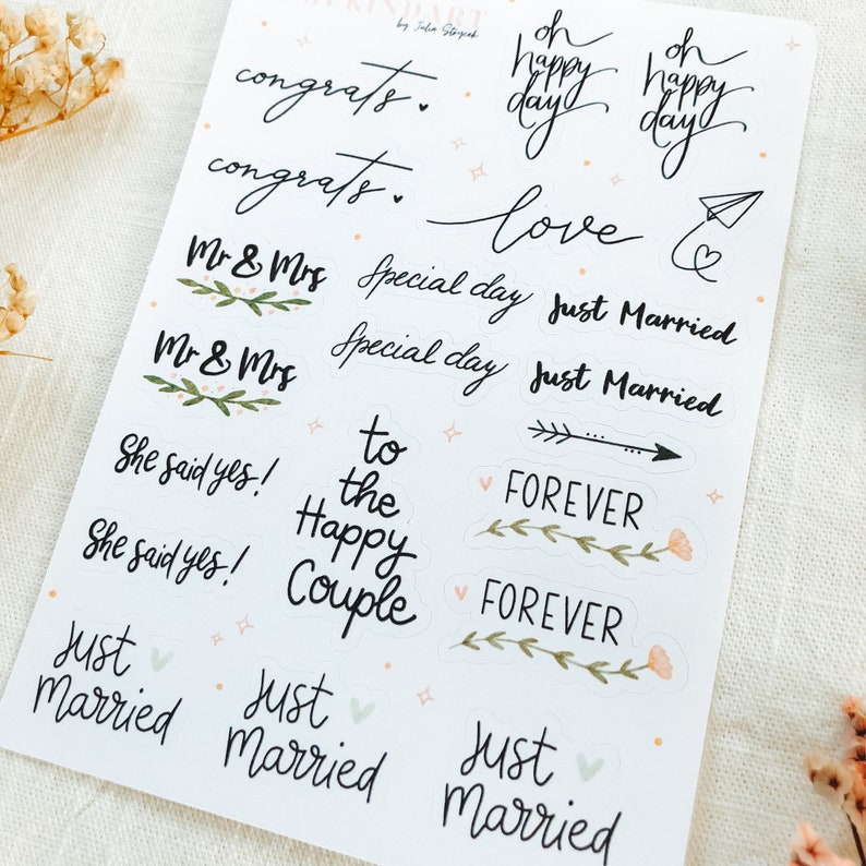 Sticker Sheet Wedding Quotes Aesthetic, Matte Sticker Sheets, Gästebuch Aufkleber, Süße Sticker, Planner Stickers Set, Journal Stickers Bild 2