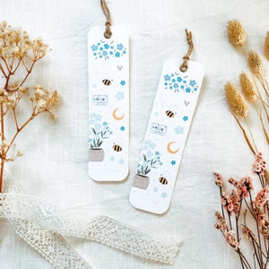2 comodi segnalibri con scarabocchi "Non ti scordar di me" | Accessori per la lettura, fiori, simpatiche api, cottagecore, segnalibri stampati su carta di alta qualità