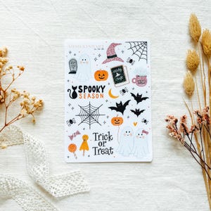 Foglio di adesivi "Buon Halloween" | Fogli adesivi estetici opachi, adesivi per libro degli ospiti, adesivi carini, set di adesivi per pianificatore, adesivi per diario