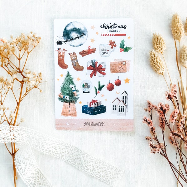 Sticker Sheet "Christmas" | Aesthetic Stickers, Bullet Journal Stickers, Planner Stickers,Watercolor Sticker, Journal Kit,Weihnachten,Winter