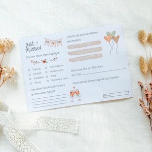 Schede di compilazione del libro degli ospiti Cosy Summer "Just Married" | Carte da gioco, set di carte da compilare per matrimonio, boho, arcobaleno, alternativa al libro degli ospiti