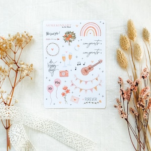 Hoja de pegatinas "Boda de verano" | Hojas de pegatinas estéticas mate, pegatinas para libros de visitas, pegatinas bonitas, juego de pegatinas para planificadores y diarios.
