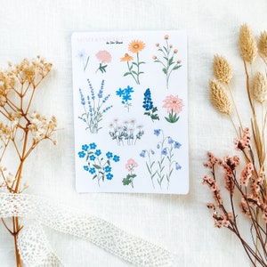 Foglio di adesivi "Fiori estivi" | Adesivi estetici, adesivi Bullet Journal, adesivi pianificatore, adesivi acquerello, adesivi floreali
