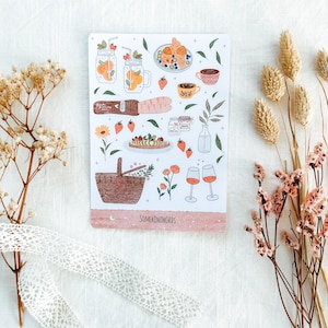Hoja de pegatinas "Picnic estético" | Pegatinas estéticas, pegatinas de Bullet Journal, pegatinas de planificador, pegatinas de acuarela, primavera, picnic