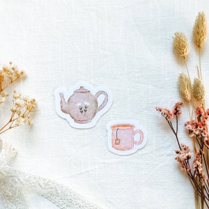 Set di adesivi fustellati "Teatime" | Adesivi estetici, Bullet Journal, Adesivi per planner, Album di ritagli, Diario di viaggio spazzatura, Adesivi primaverili ed estivi