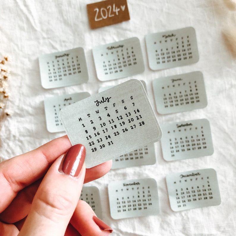 2024 Mini Calendar Sticker Set Journal Stickers Bullet Etsy