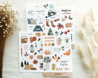 Four Seasons Bundle | Aesthetic Stickers, Matte Sticker Sheets, Sticker Pack, Cute Sticker, Planner Stickers Set,Journal Stickers,Watercolor