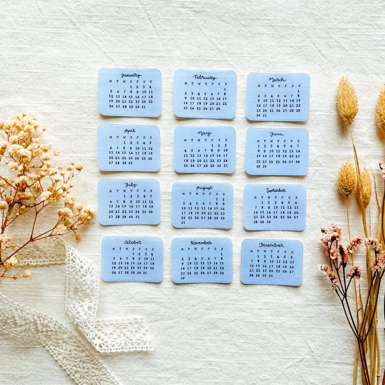 2026 Mini Calendar Sticker Set | Journal Stickers, Bullet Journal ...