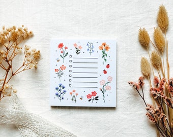 Bloc-notes Somekindart « Fleurs sauvages » | Imprimé sur du papier blanc naturel 120g, liste de choses à faire, bloc-notes, bloc-notes, bullet journal, planificateur