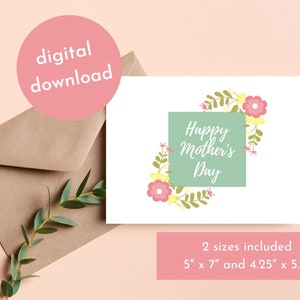 Printable Mother's Day Card - Instant Download PDF Card - Happy Mother ...