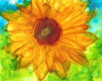 Sunflower Print | Flower Print | Yellow Print | Abstract Print | Art Print | Alcohol Ink Print | Wall Décor | Wall Art | Home Décor