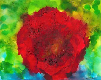 Rose Print | Flower Print | Red Print | Abstract Print | Art Print | Alcohol Ink Print | Wall Art | Wall Décor | Home Décor