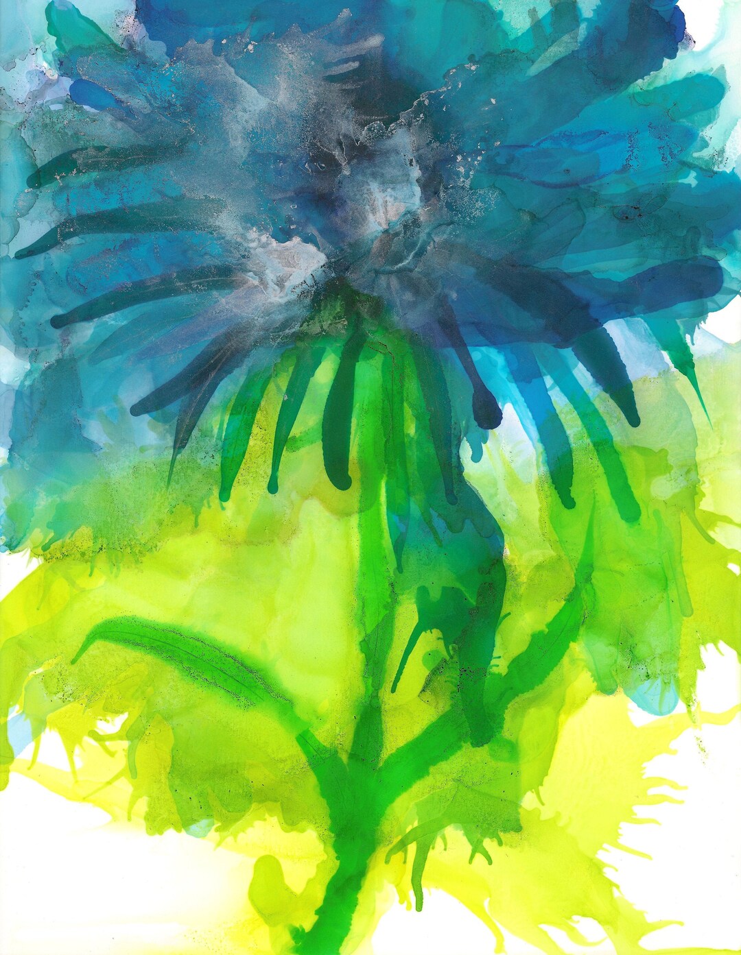Dahlia Art Flower Art Blue Art Abstract Art Original Art Alcohol Ink