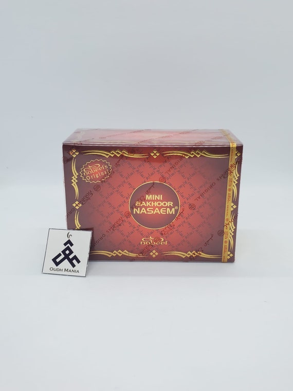 Mini Oudh Nabeel Nasaem Burning Bakhoor Home Incense Fragrance Al Nabeel  box 36pcs X3grams Nasaem, Black, Khawatir, Tajebni, Wadeema 