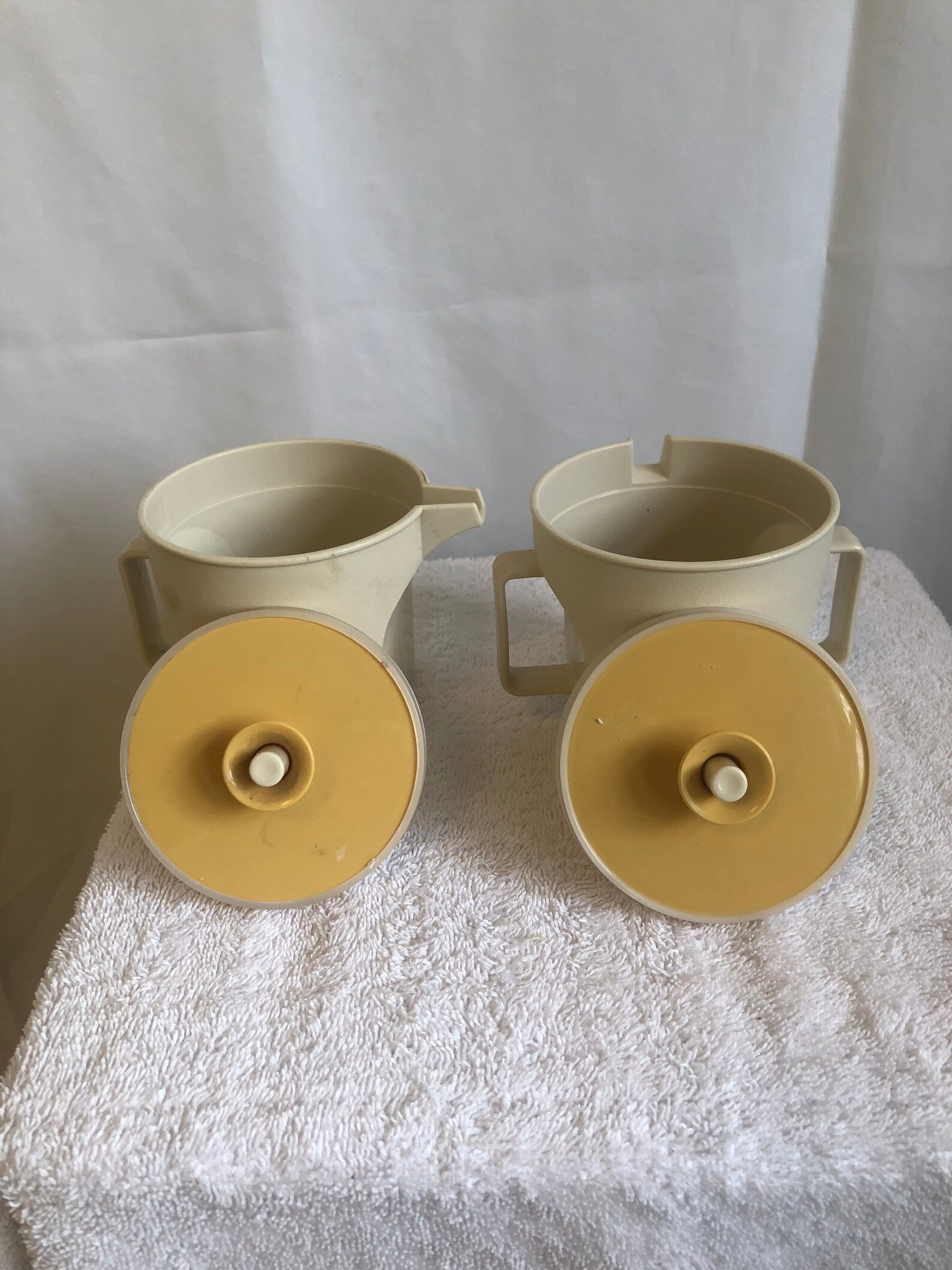 Vintage Tupperware gold top push button lid cream and sugar Etsy