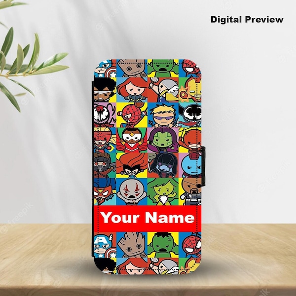 Wallet Phone Cover with Card Inserts, Custom Avengers Phone Case for iPhone & Samsung, Cute Baby Avengers with your Name