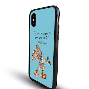 Funda de goma para teléfono, elegante funda Snapback para iPhone y Samsung, Disney Mickey Mouse "Si puedes soñarlo" ¡Agrega tu nombre!