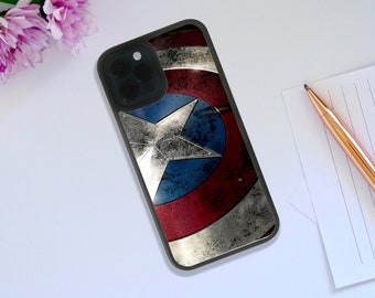 Stylish Rubber Phone Case, Snapback Phone Cover, Personalised Phone Case Gift with Name, Photo Custom Design, Captain America&#39;s Shield