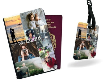 Personalised FAMILY COLLAGE Printed PU Leather Passport Holder and Luggage Tag